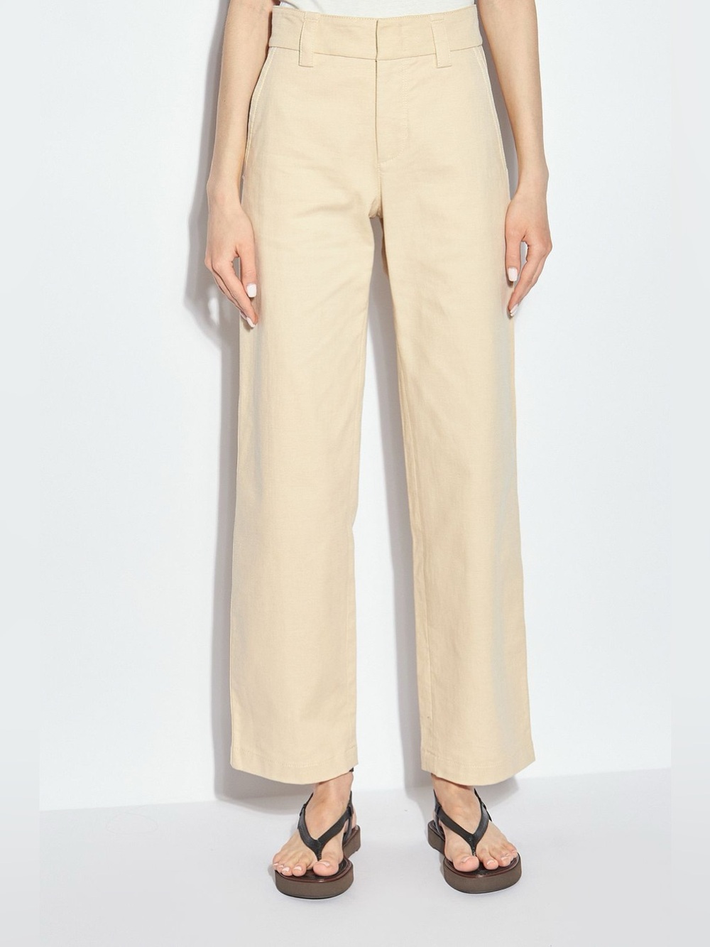 Vince Casual Utility Pants Oat Cream Cotton Wool Straight Leg Size 2